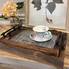 Glass Bottom Wooden Tray Set of 2