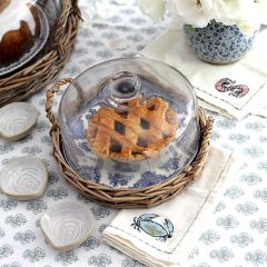 Glass Cloche Covered Wicker Tray Small
