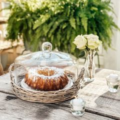 Glass Cloche Covered Wicker Tray Large
