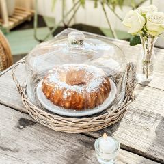 Glass Cloche Covered Wicker Tray Large