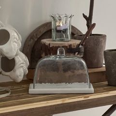 Glass Cloche on Marble Base Set