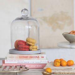 Glass Cloche on Stoneware Base Set of 2