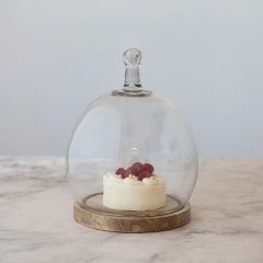Glass Cloche With Mango Wood Base