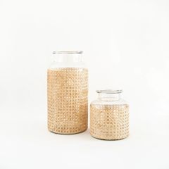 Glass Crock Vase with Cane Sleeve