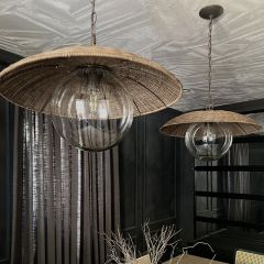 Glass Globe Pendant Light With Rattan