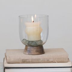 Glass Hurricane Vase with Wooden Base