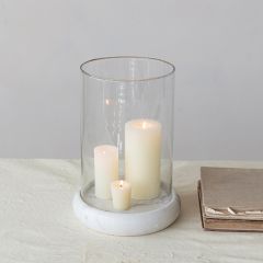 Glass Hurricane with Marble Base Set of 2