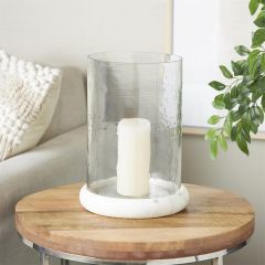 Glass Pillar Holder with Marble Base 13 Inch