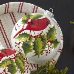 Glass Round Cardinal Ornament