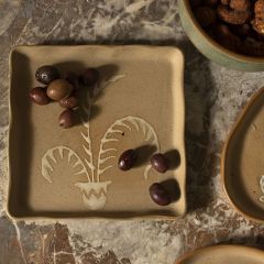Glazed Botanical Ceramic Plate Square