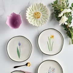 Glazed Ceramic Gerbera Daisy Plate Set of 2