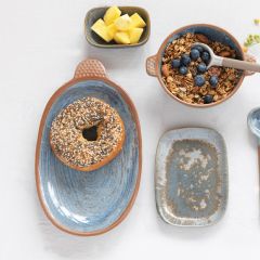 Glazed Oval Stoneware Plate With Handle