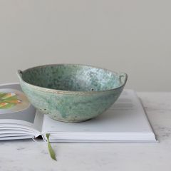 Glazed Stoneware Berry Bowl With Handles