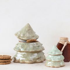Glazed Stoneware Christmas Tree Jar