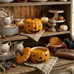 Glazed Stoneware Lidded Jack O Lantern Jar