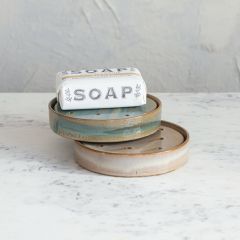 Glazed Stoneware Soap Dish With Tray Set of 2