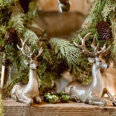 Glitter Resting Deer Figurine Set of 2 