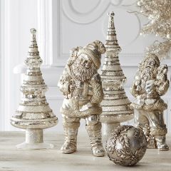 Glitter Stripe Silver Glass LED Tree Set of 2