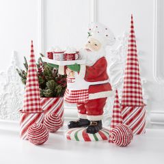 Glittered Chef Santa with Tray Figure