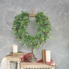 Glittered Christmas Pine Hanging Wreath 30 Inch
