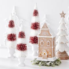 Glittered Festive Bottlebrush Tree in Urn Set of 3