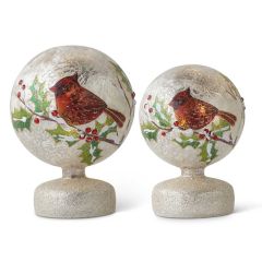 Glittered Glass Holiday Pedestal Globe Set of 2