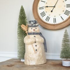 Glittered Snowman With Striped Scarf Figurine