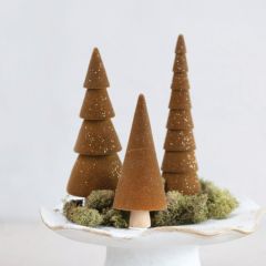 Glittered Velvet Wood Tree Set of 3