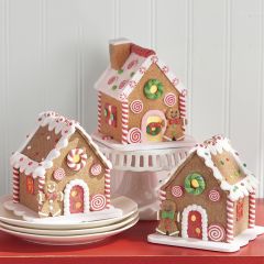 Glowing Gingerbread House Ornament Set of 3