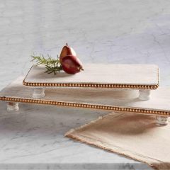 Gold Beaded Footed Wood Risers Set of 2