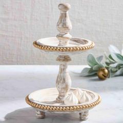 Gold Beaded Mini Tiered Wood Server