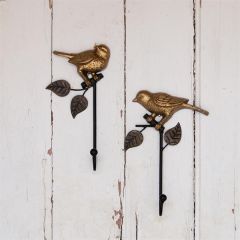 Gold Bird Iron Wall Hook Set of 2
