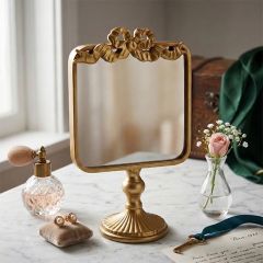 Gold Bow Pedestal Vanity Mirror