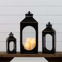 Gold Detailed Black Metal Candle Lanterns Set of 3