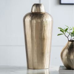 Gold Finish Chisel Lidded Decorative Jar 22 Inch