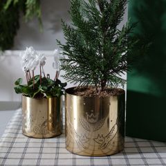 Gold Finish Etched Pot Vase 5 Inch