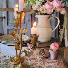 Gold Finish Flower and Bird Taper Holder