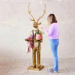 Gold Finish Life Size Deer Butler with Tray