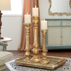 Gold Finish Mango Wood Candle Holders Set of 3