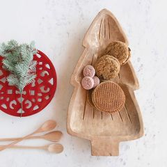 Gold Finish Mango Wood Christmas Tree Bowl