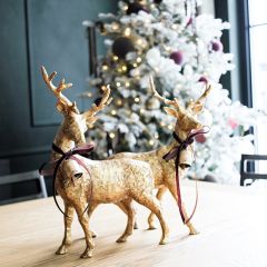 Gold Finish Standing Deer Figurine Set of 2