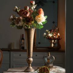 Gold Finish Tall Metal Trumpet Vase