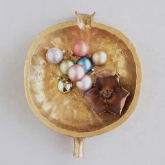 Gold Finish Wood Pomegranate Tray With Handles
