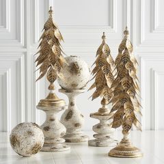 Gold Finished Decorative Holly Leaf Tree Set of 3