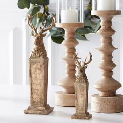 Gold Finished Deer Bust Pillar Figure Set of 2