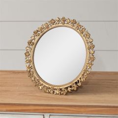 Gold Floral Framed Round Table Mirror