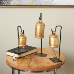 Gold Metal Bell on Stand Set of 3