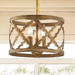 Gold Metal Semi Flush Drum Light