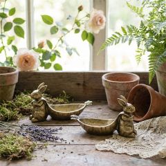 Gold Pewter Rabbit Pulling Carrot Decorative Dish