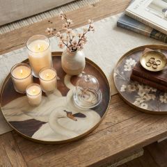 Gold Rim Swan and Cherry Blossom Tray Set of 2